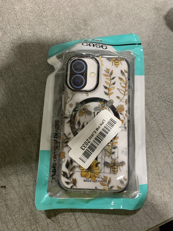Photo 1 of Goodsprout for iPhone 16 Compatible with MagSafe Case, Clear with Vintage Yellow Bee Floral Pattern Shockproof Glossy Magnetic Protective Phone Case for iPhone 16