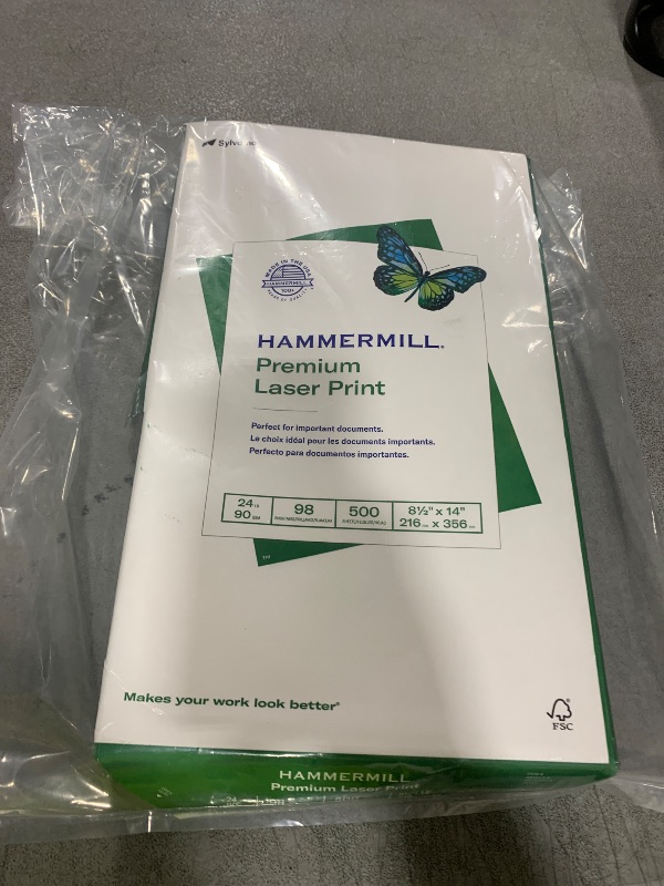 Photo 1 of Hammermill Printer Paper, Premium Laser Print 24 lb, 8.5 x 14-1 Ream (500 Sheets) - 98 Bright, Made in the USA, 104612