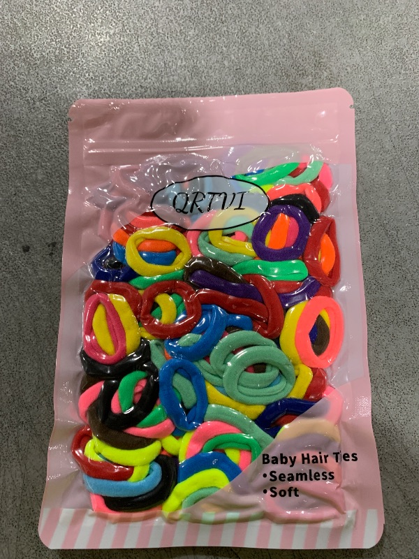 Photo 1 of QRTVI 120 Pcs Baby Hair Ties, Cotton Toddler Hair Ties for Girls and Kids, Multicolor Small Seamless Hair Bands Elastic Ponytail Holders(15 Colors)