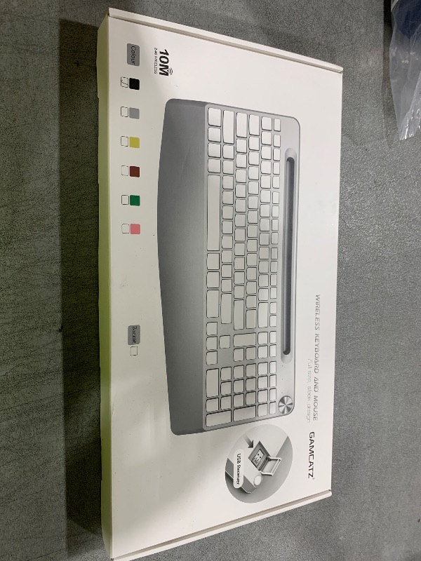 Photo 1 of GAMCATZ Ergonomic Wireless Keyboard with Wrist Rest-Low-Profile,Phone/Tablet Holder,Quiet Design?Windows & Mac OS?Full Size Cordless USB Computer Keyboard for Desktop,Laptop, PC, Mac, Windows-Grey