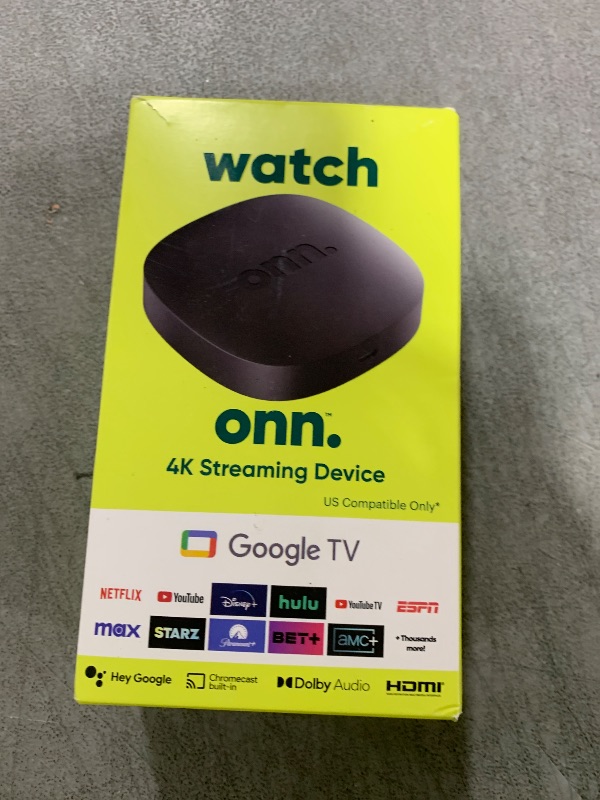 Photo 1 of ONN Android TV 4K UHD Streaming Device with Voice Remote Control Google Assistant & High Speed HDMI Cable (100026240) Black