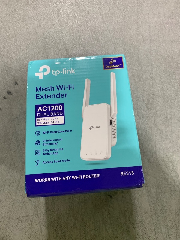 Photo 1 of TP-Link AC1200 WiFi Extender, 2025 Wirecutter Best WiFi Extender, 1.2Gbps home signal booster, Dual Band 5GHz/2.4GHz, Up to 1600 Sq.ft and 32 Devices, EasyMesh Compatible, One Ethernet Port (RE315)