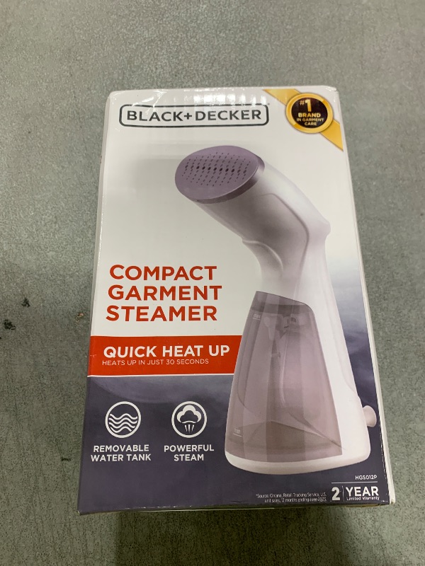 Photo 1 of BLACK+DECKER Compact Handheld Steamer, HGS012P, 25-Second Heat Up, 1000 Watts, Removes Wrinkles from Fabrics, Clothing and Upholstery