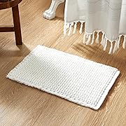 Photo 1 of White Bathroom Rugs, Super Absorbent Non Slip Waffle Bath Mat Quick Dry Bath Rugs Washable Boho Farmhouse Bathroom Rugs, White 24"x16"
