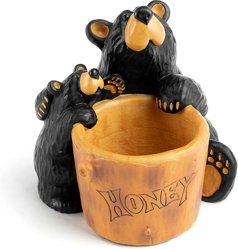 Photo 1 of Bearfoots by Jeff Fleming Honey Pot Bear Midnight Black 4.5 inch Hand Cast Resin Stone Paper Clip Holder
