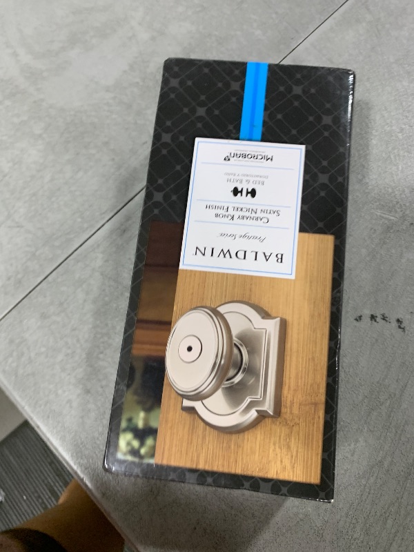 Photo 1 of Baldwin Carnaby, Interior Privacy Door Knob Handle for Bedroom/Bathroom, Keyless Door Lock With Microban Protection, in Satin Nickel