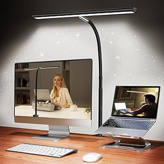 Photo 1 of LED Desk Lamp for Office Home, Eye-Caring Desk Light with Stepless Dimming Adjustable Flexible Gooseneck, 10W USB Adapter Desk Lamp with Clamp for Reading, Study, Workbench (Black)
