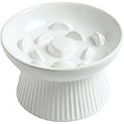 Photo 1 of Ceramic Slow Feeder Cat Bowl, Raised Puzzle Feeder, Anti Vomiting Cat Slow Feeder, Elevated Food Bowl, Whisker Friendly Cat Bowl (White)
