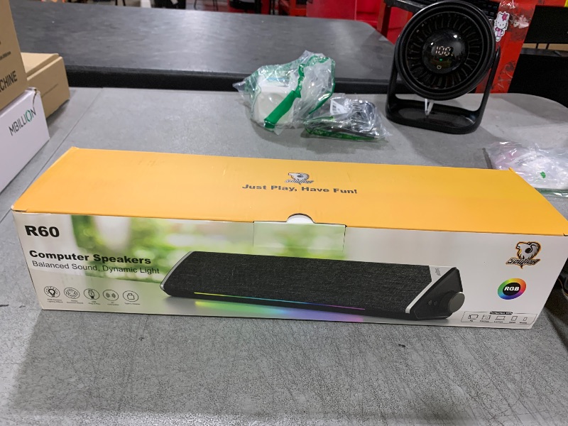 Photo 1 of SOULION R60 Bluetooth Computer Speakers, USB Plug-N-Play PC Speakers with LED Dynamic Light, Surround Sound Soundbar Speaker with Rotary Switch for Desktop Laptop (USB-C to USB Adapter Included)
