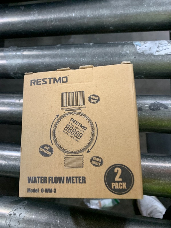 Photo 1 of [2 Pack] RESTMO Water Flow Meter, 360° Rotatable Control Panel and Brass Inlet & Outlet, Measure Gallon/Liter Consumption and Flow Rate, for Garden Hose Nozzle Watering, RV Water Tank Filling