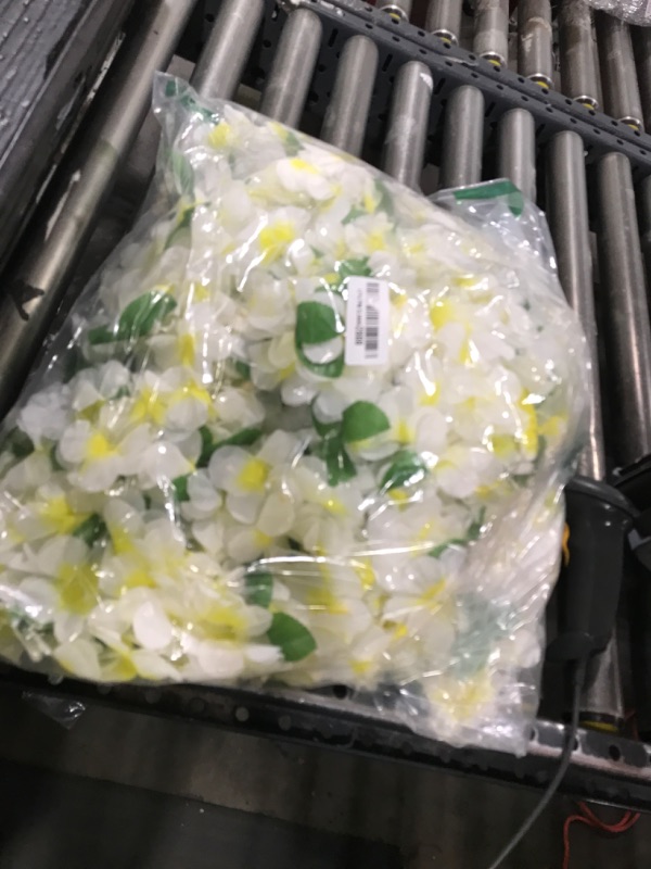 Photo 1 of Leis for Luau Party, 24-Pack Hawaiian Necklaces for Tropical Bulk Flower Single Color Lei Set, Birthday Beach Party Favors (24-White)