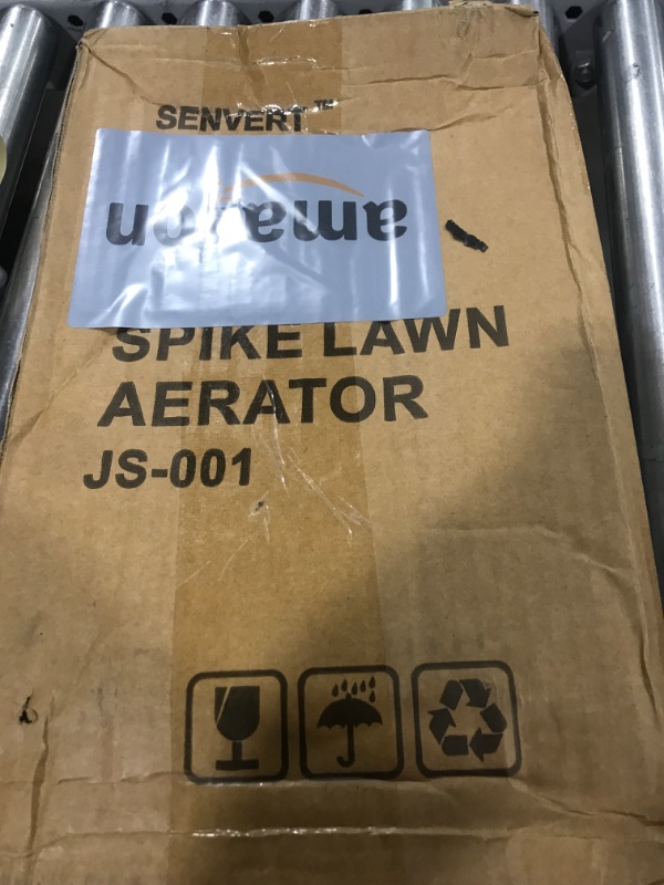 Photo 1 of Senvert Lawn Aerator Spike Manual Yard Aerator with 13 Iron Spikes, Lawn Grass Aeration Tool, Garden Tool for Aerating Lawn Soil, Improves Lawn Health, Gray, JS-001