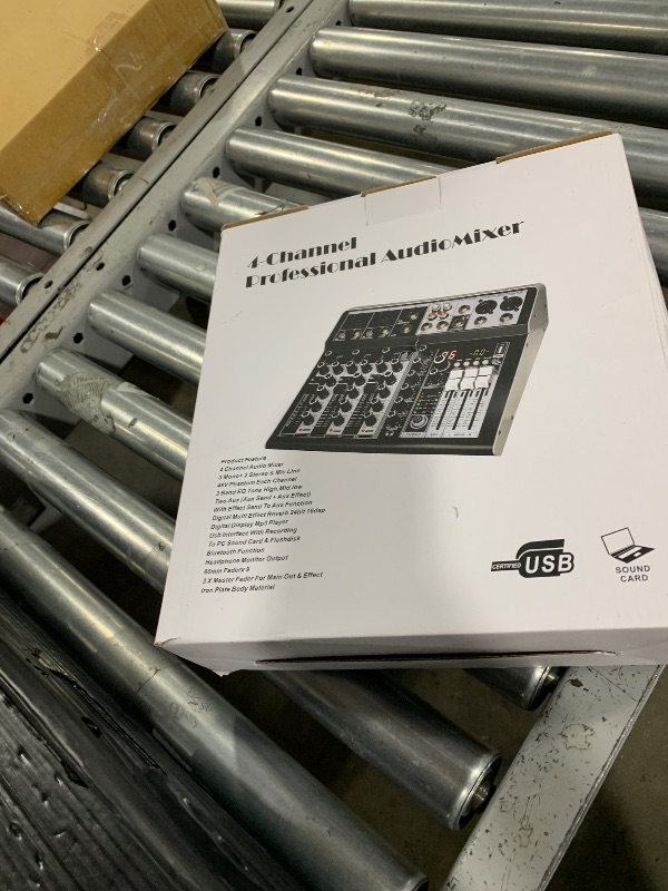 Photo 1 of 4 Channel Audio Interfacer DJ Mixer Sound Board 16-Bit DSP Effect USB Audio Mixer Effects +48V Phantom Bluetooth for Karaoke Studio Streaming Recording,Live Streaming