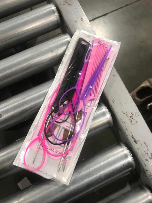 Photo 1 of Luumxai 9pcs Topsy Hair Tail Tool and rat tail comb set,6pcs French Braiding Tool ring,3Pcs Metal Parting Combs,Woman Girl Hair Styling (Pink,Purple, Black)