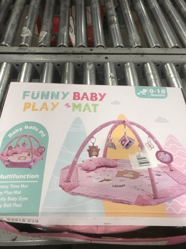 Photo 1 of Baby Gym Play Mat, 8-in-1 Tummy Time Mat & Ball Pit with 6 Toys, Washable Baby Activity Mat for Visual, Hearing, Sensory, Motor Development, Babies Gift for Newborn Infant 0-3-6-9-12 Months (Pink)