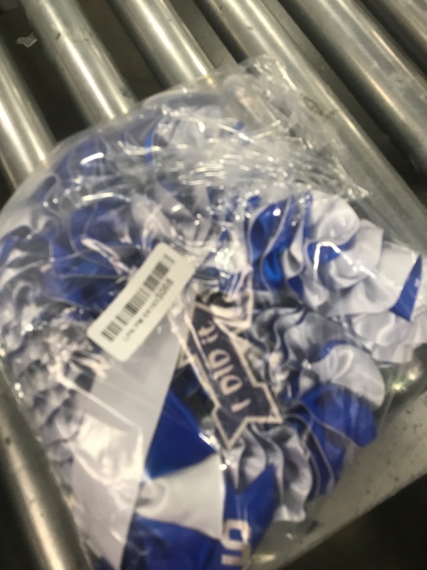 Photo 1 of Yinkin Graduation Ribbon Leis Set Class of 2025 Handmade Double Braided Necklace Adjustable Silk Leis Grad Cutouts 2025 Pendant for Graduation Party(Blue and White)