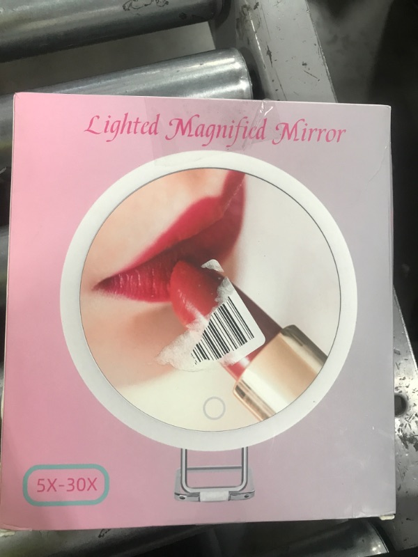 Photo 1 of 6" Large Magnifying Makeup Mirror with 30X Manification,3-Color Suction Cups Lighted Makeup Mirror with Ring,Portable Travel Vanity Mirror with Dimmable Light,Magnified Mirror with Tweezers & Trimmer