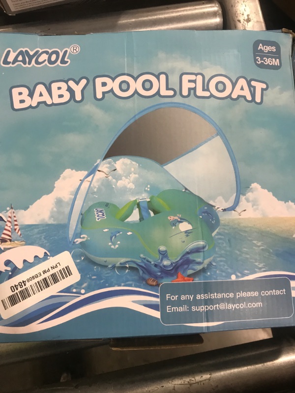 Photo 1 of LAYCOL Baby Swimming Float Inflatable Baby Pool Float Ring with Sun Protection Canopy,add Tail no flip Over for Age of 3-36 Months