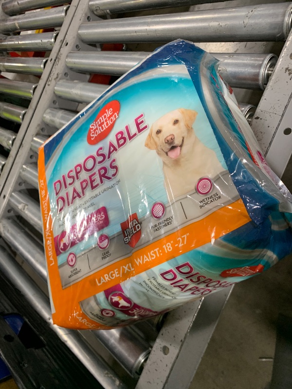 Photo 1 of Simple Solution Disposable Dog Diapers, Female Dog Diapers, Puppy Potty Training, Incontinence and Heat Cycle Protection, Large Diapers for Dogs, 18-27 Inch Waist, 30 Count