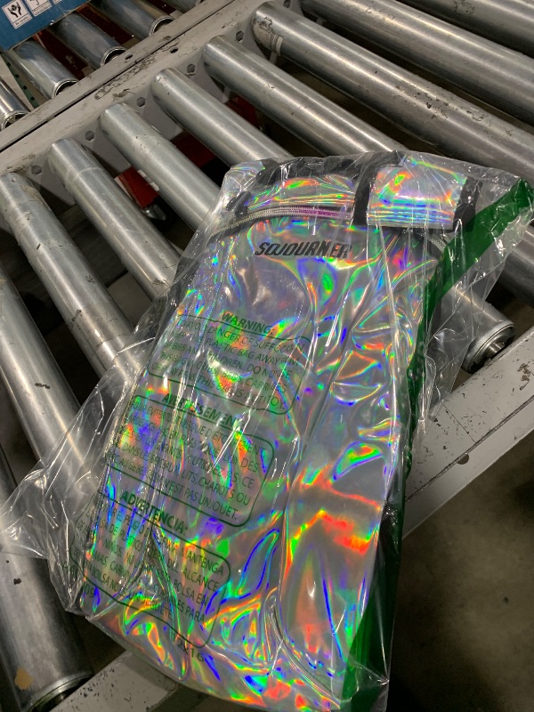 Photo 1 of SOJOURNER Hydration Pack Backpack - 2L Water Bladder Included for Festivals, Raves, Hiking, Biking, Climbing, Running and More (Holographic Silver)