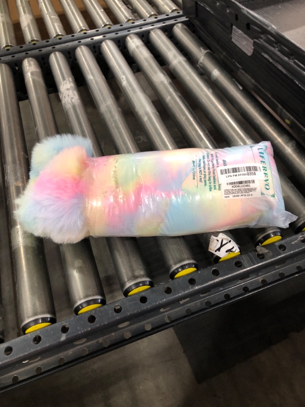 Photo 1 of LIFEREVO Kids Fluffy Faux Rabbit Fur Bean Bag Cover (No Filler), Soft Fuzzy Stuffed Animal Storage Bubble Waffle Bean Bag for Plush Toys, Comfy Shaggy Furry Beanbag Cover Kids Girls Adults, Rainbow