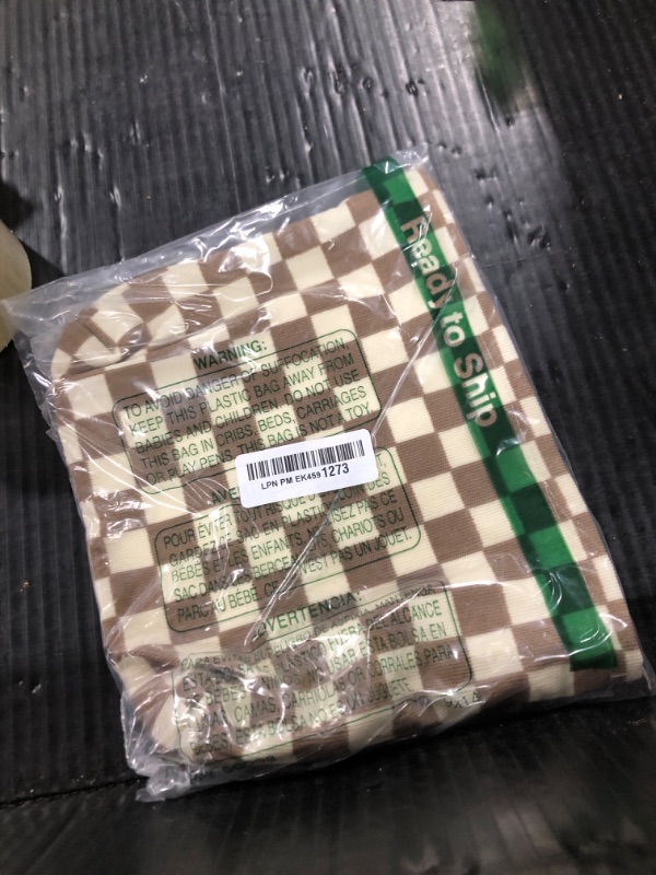 Photo 1 of PAZIMIIK Makeup Bag Large Zipper Corduroy Make Up Pouch for Purse Travel Canvas Cosmetic Organizer for Women Brush Storage,Checkered Light Brown