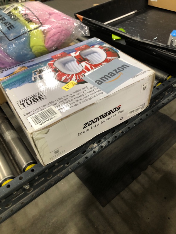 Photo 1 of ZOOMBROS Towable Tubes for Boating 2 Person, Water Tubes for Boats to Pull, Safety Inflatable Boat Tubes and Towables, Water Sport Towables with Drainage, Quick Connector, Large Capacity