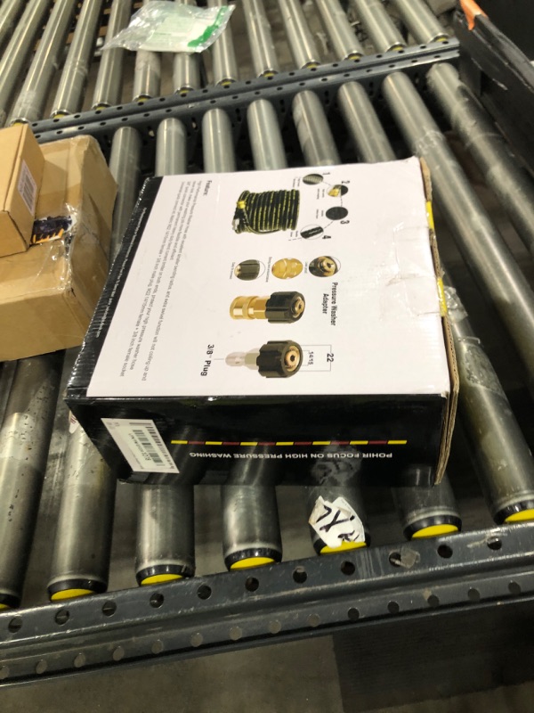 Photo 1 of POHIR Pressure Washer Hose 50 ft with 3/8 Inch Quick Connect, Kink Resistant High Tensile Wire Braided,with 2 pcs M22 14mm Adapter Set, 4200 PSI Power Washer Hose
