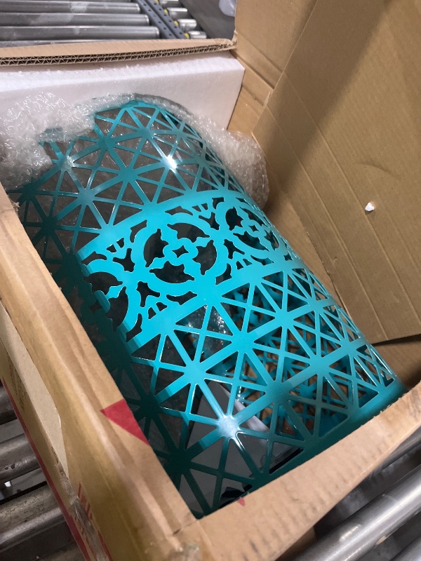 Photo 1 of Christopher Knight Home Patio Side Table with Solar Powered Light, Outdoor Metal Coffee Table, Lace Cut Iron End Table, Patio Garden Stool with Cutout Design for Patio or Balcony, Teal