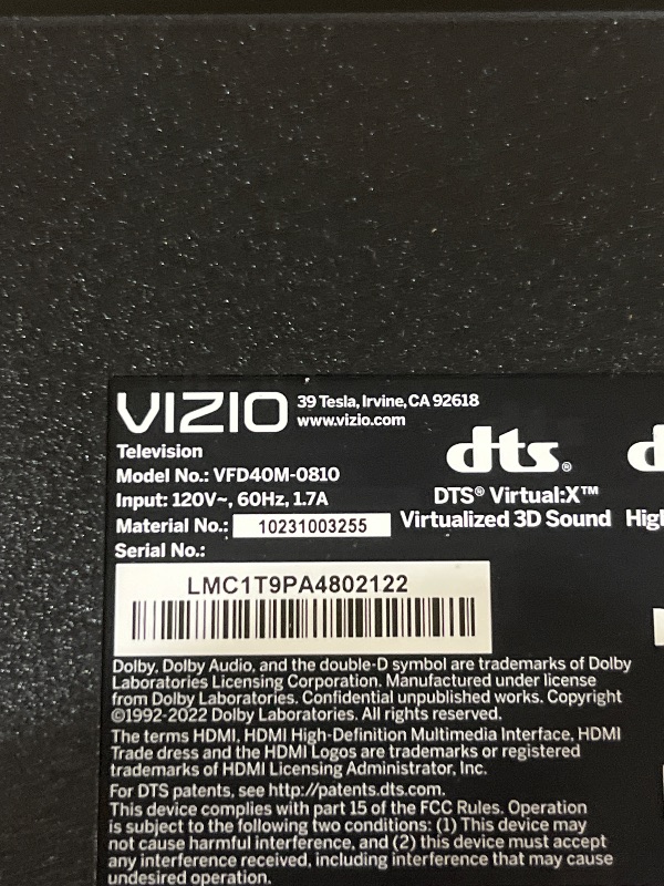 Photo 1 of VIZIO 40-inch Full HD 1080p Smart TV with DTS Virtual: X, Alexa Compatibility, Google Cast Built-in, Bluetooth Headphone Capable, (VFD40M-08 New)
