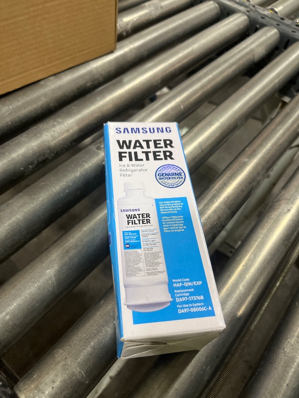 Photo 1 of SAMSUNG Genuine Filter for Refrigerator Water and Ice, Carbon Block Filtration, Reduces 99% of Harmful Contaminants for Clean, Clear Drinking Water, 6-Month Life, HAF-QIN/EXP, 1 Pack