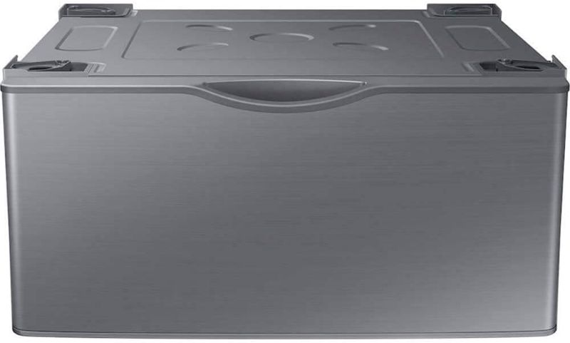 Photo 1 of SAMSUNG 27-Inch Washer Dryer Pedestal Stand w/ Pull Out Laundry Storage Drawer, Stainless Steel, WE402NP/A3, Platinum