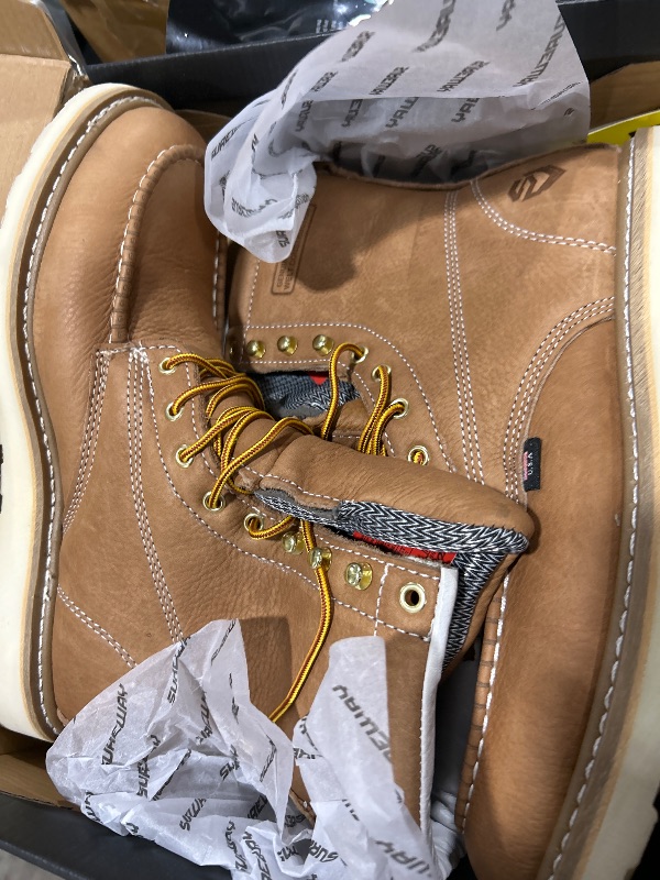Photo 1 of SUREWAY Mens 8 in Wedge Moc Soft/Steel Toe Work Boots for Men,Full-Grain Leather,Goodyear Welt,EH,Safety Industrial Construction Boots/Shoes for Women,Soft Toe TOBACCO,Size 12