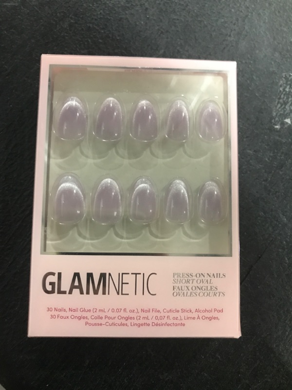 Photo 1 of Glamnetic Press On Nails - Fairy Dust | Short Oval Beige-Pink Nails with a Mesmerizing Metallic Finish | 15 Sizes - 30 Nail Kit with Glue