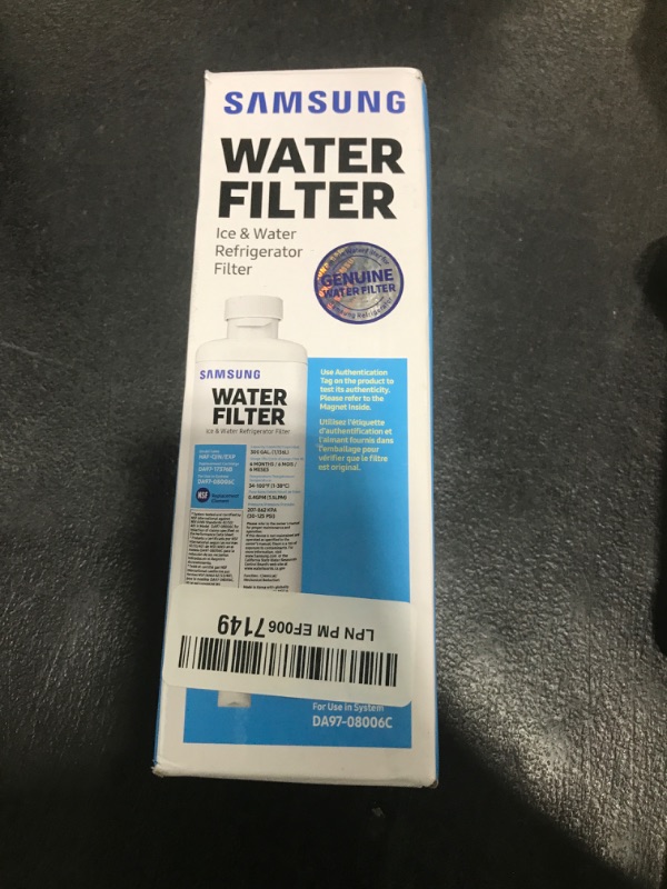 Photo 1 of SAMSUNG Genuine Filter for Refrigerator Water and Ice, Carbon Block Filtration, Reduces 99% of Harmful Contaminants for Clean, Clear Drinking Water, 6-Month Life, HAF-QIN/EXP, 1 Pack