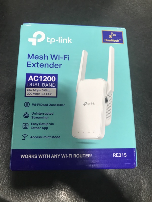 Photo 1 of TP-Link AC1200 WiFi Extender, 2025 Wirecutter Best WiFi Extender, 1.2Gbps home signal booster, Dual Band 5GHz/2.4GHz, Up to 1600 Sq.ft and 32 Devices, EasyMesh Compatible, One Ethernet Port (RE315)