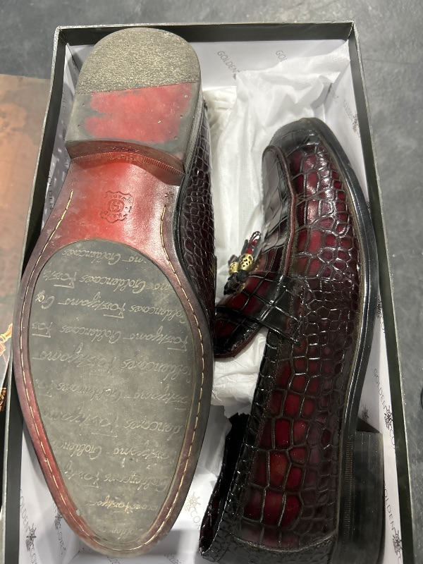 Photo 1 of Leather Tassel Shoes for Men, Luxury Wedding Dress Shoes Men Party Tassel Slip-On Penny Loafer, Wine, 8