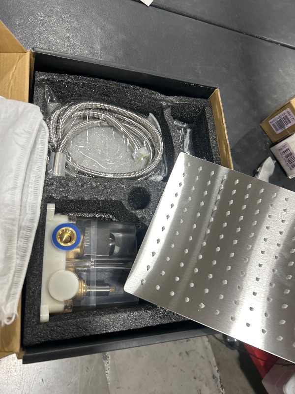 Photo 1 of FPXRNG Shower Faucet Set Bathroom Square Rain Shower Head and Handle Set, Wall Mounted Shower Fixtures, Full Metal Trim Repair Kit 10 inch Brushed Nickel (With Shower Valve)