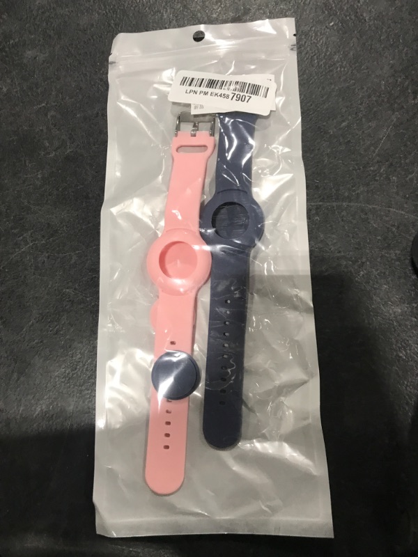 Photo 1 of Waterproof Air Tag Bracelet for Kids(2 Pack), Soft Silicone Air Tag Hidden Wristband, Lightweight GPS Tracker Compatible with Apple AirTag Watch Band for Child (Grey Blue & Pink)