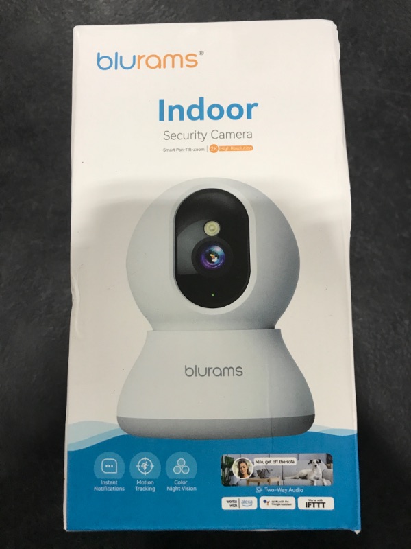 Photo 1 of blurams Indoor Camera 2K, Cameras for Home Security 5GHz, 360° Pet Camera w/Motion Tracking, Phone App, 2-Way Audio, IR Night Vision, Siren, Works with Alexa & Google Assistant