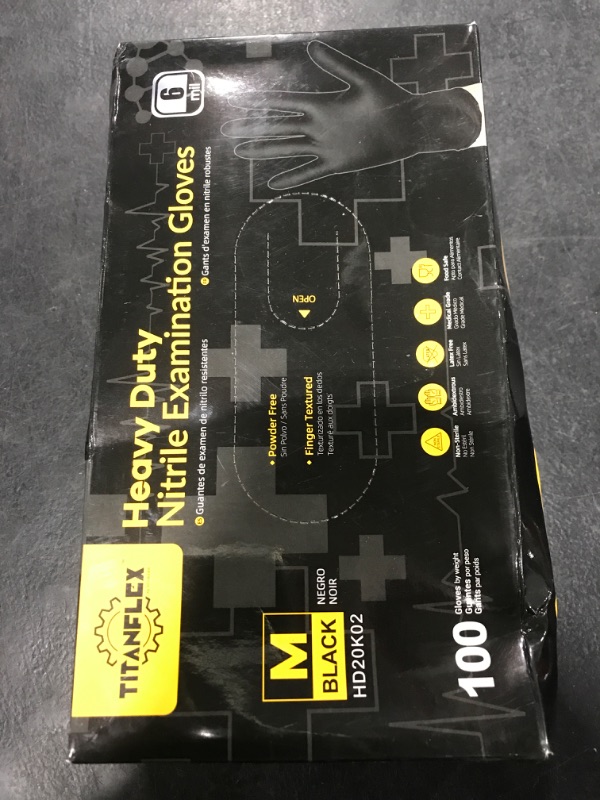 Photo 1 of TitanFlex Disposable Nitrile Exam Gloves - 6-mil, Black, Medium 100-ct Box, Heavy Duty, Latex Free, Food Safe for Cooking & Food Prep