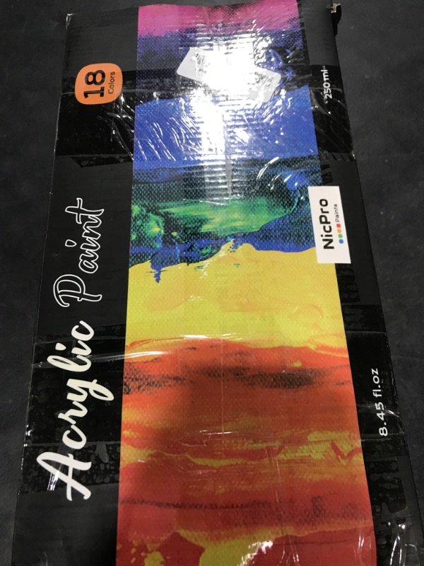 Photo 1 of Nicpro 18 Colors Large Acrylic Paint Set, 8.45 fl oz./ 250 ml Artist Painting Supplies Bulk Non-Toxic For Multi Surface Canvas, Wood, Fabric, Leather, Cardboard, Paper, Crafts, Hobby with Color Wheel