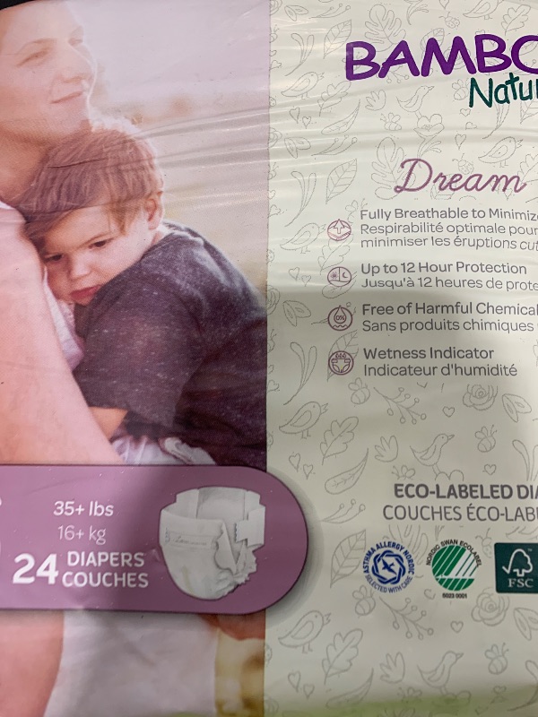 Photo 1 of Bambo Nature Hypoallergenic Baby Diapers, Eco-Labelled Sustainable Diapers, Enhanced Leakage Protection, Totally Chlorine-free, Skin Friendly, and Super Absorbent - Size 6 (24 Count)