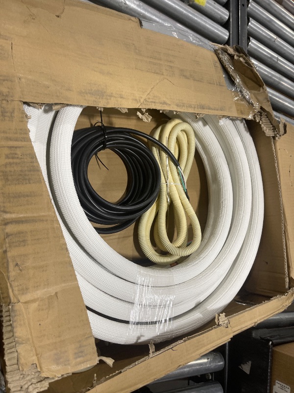 Photo 1 of Wostore 33FT Mini Split Line Set 3/8 and 5/8 inch Insulated Copper Pipe with 16/4 Wire Cable, HVAC Refrigerant Conduit Kit for Split AC Cooling System (Includes Sleeve, Drain Hose, Fittings)