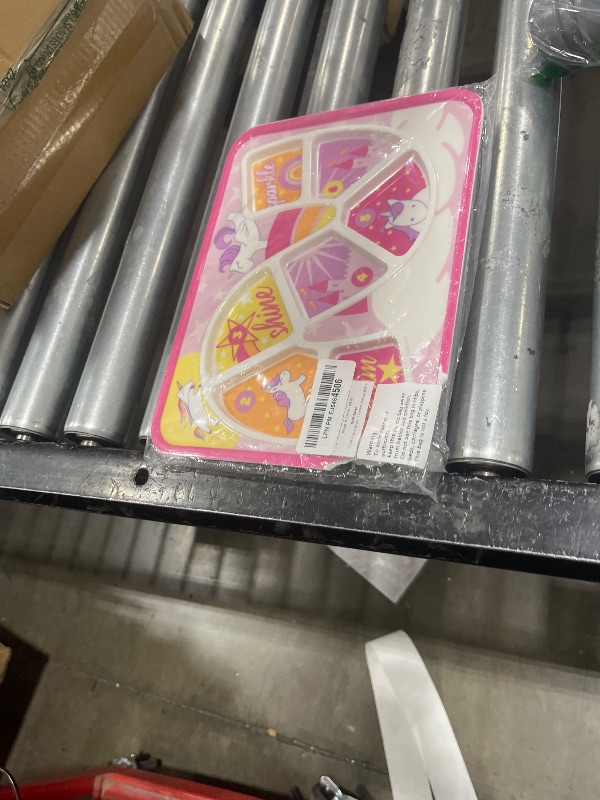 Photo 1 of GSM Brands Kids Dinner Plate for Picky Eating Toddlers: Healthy Constructive Fun Meal Time, Divided Portions, Rainbow Unicorn Themed