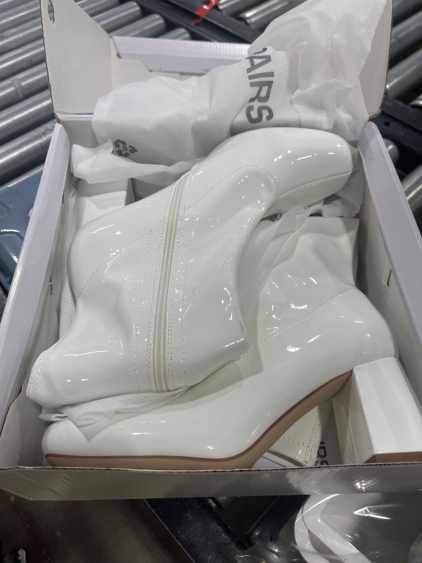 Photo 1 of DREAM PAIRS Women's Gogo Boots, Square Toe Chunky Knee High Boots for Women?Fall Long Boots for Disco Cosplay Halloween Outfits, Sdkb2231w, White/Patent/Pu, Size 8.5