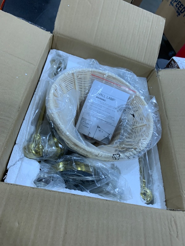 Photo 1 of WINGBO Wall Sconce Rattan Wrapped Wall Lamp, Large Lampshade, Adjustable Swing Arm Wall Light Gold Vintage Bedside Light Fixture Wicker Handmade Shade Brass Reading Light Plug in or Hardwire (2 Pack)