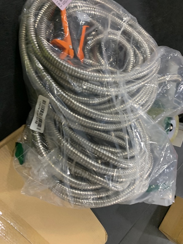 Photo 1 of 100ft Garden Hose Heavy Duty Long Water Hose with 10 Functions Hose Spray Nozzle, Flexible, Lightweight, Kink-Free, Rust Proof Metal Hoses for Yard 100 ft, Outdoor, Stainless Steel Waterhose