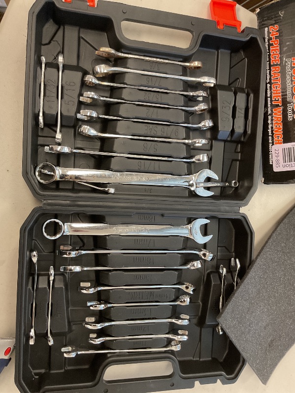 Photo 1 of HORUSDY 24-Piece Ratcheting Wrench Set | Metric and SAE | Ratchet Combination Wrenches Set with Organizer | 72-Tooth | Chrome Vanadium Steel | 6-18 mm & 1/4” to 3/4“ (24-Piece)