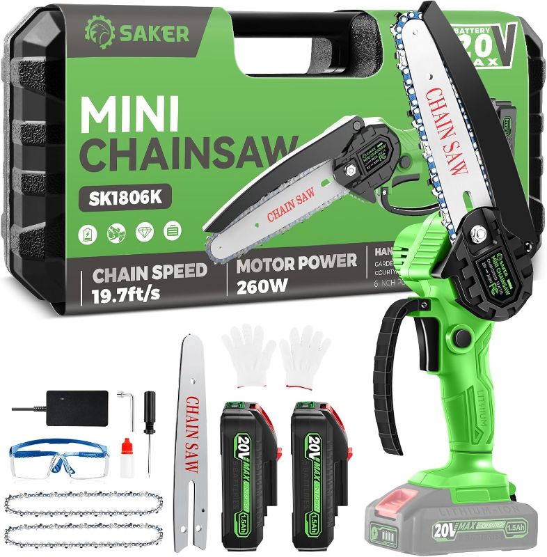 Photo 1 of Saker Mini Chainsaw|6 Inch Chainsaw[2025 Upgraded]|Mini Cordless Electric Chain Saw|Small Handheld Portable Chainsaw Battery Powered Chain Saw for Tree Trimmer and Garden,Gift for Men Dad Women

